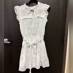 Sweet Wanderer White Eyelet Ruffle Midi Dress